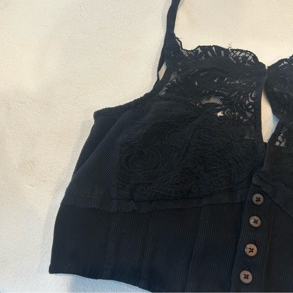 Free People have my heart corset top in black button front crop top lace - Picture 9 of 11